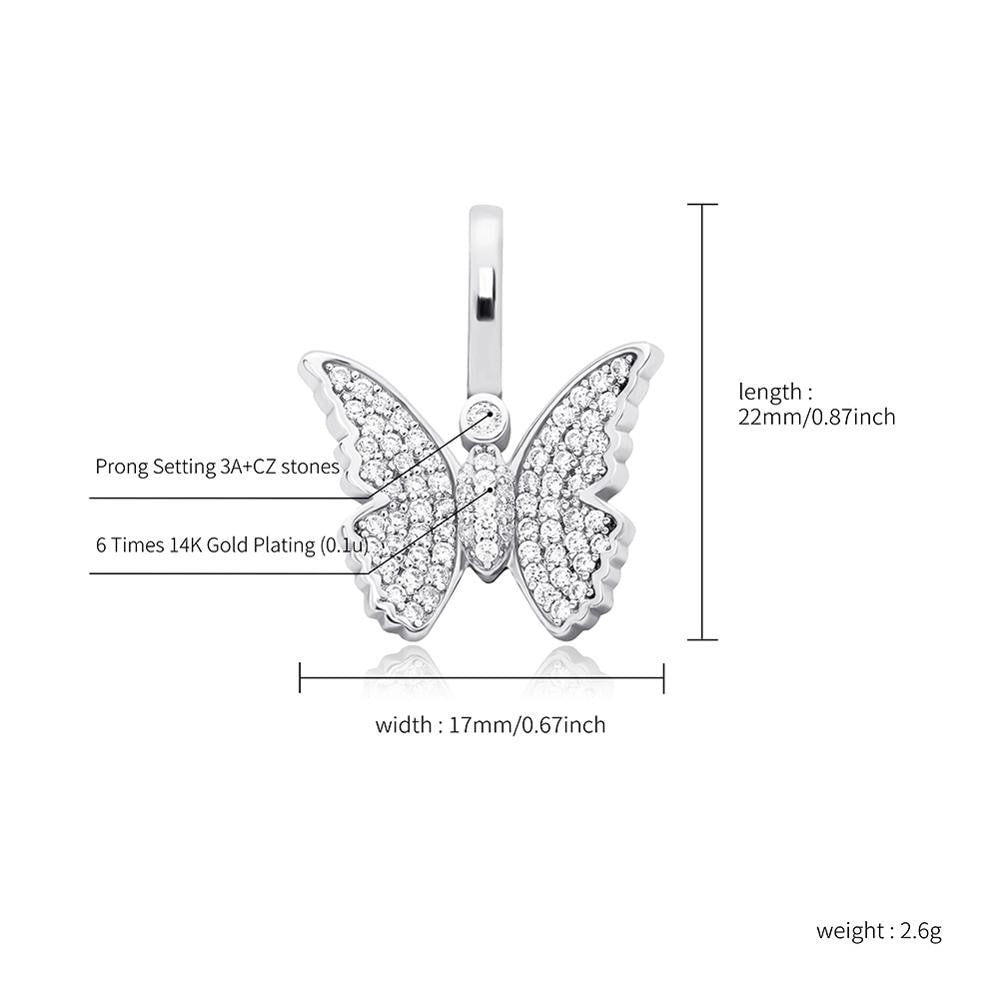 Ladies 925 Sterling Silver Bling Bling Delicate Butterfly Pendant Chain Necklace