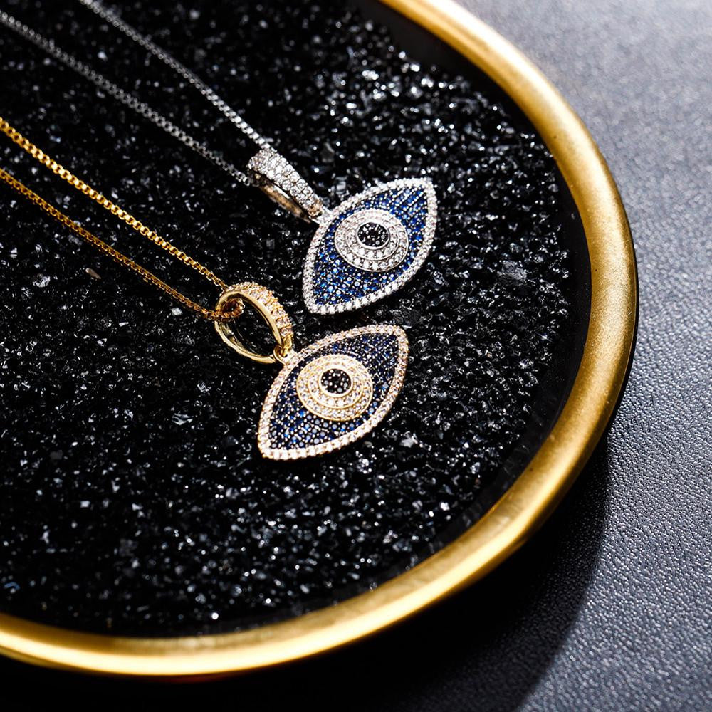 All Seeing Eye 925 Sterling Silver Flooded Ice Fashion Bling Pendant Chain Necklace