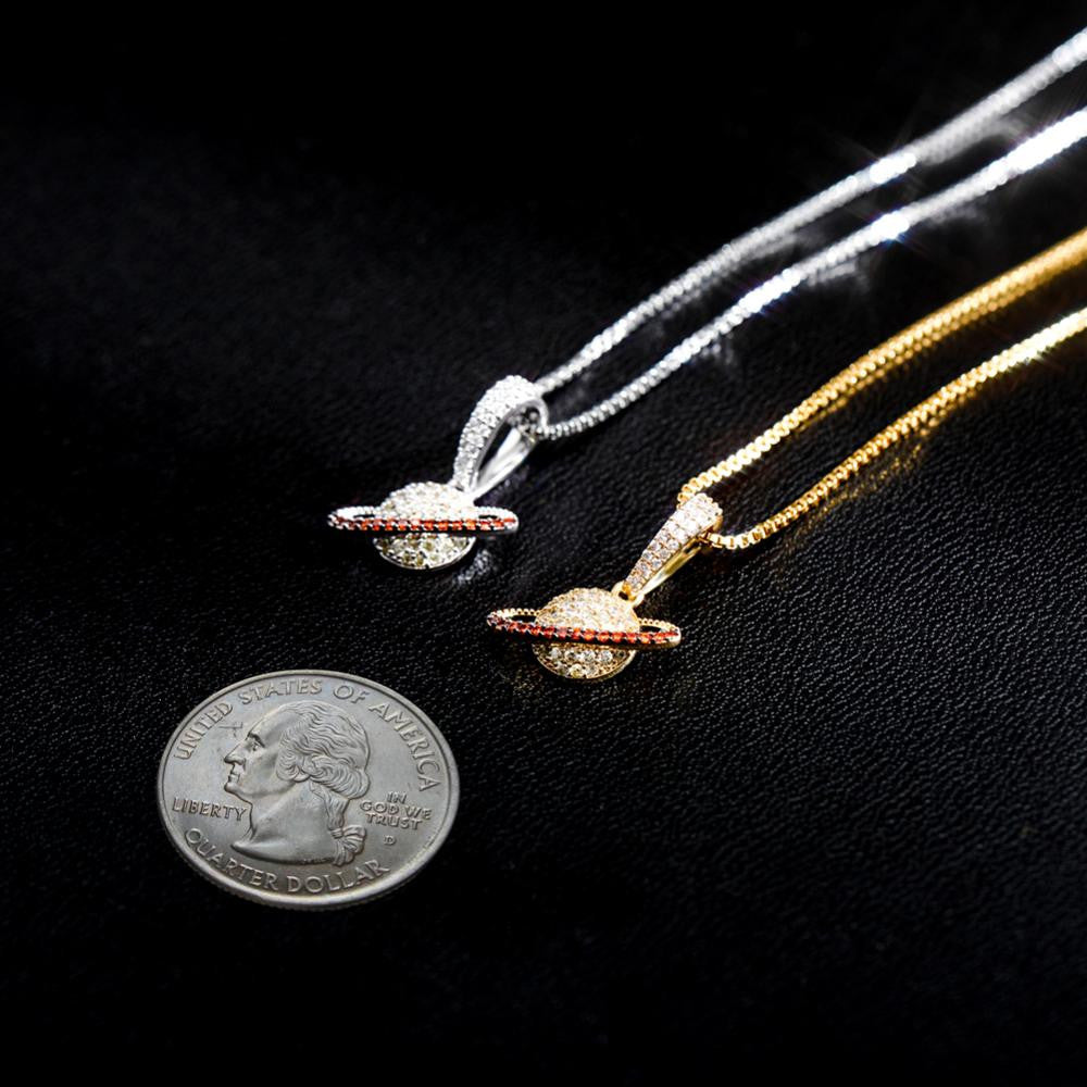 Ladies Love Orbit Solid 925 Sterling Silver Planet AAA Micro Pave Pendant Necklace