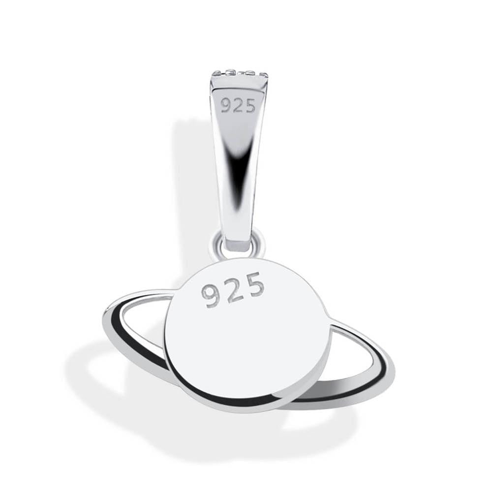 Ladies Love Orbit Solid 925 Sterling Silver Planet AAA Micro Pave Pendant Necklace