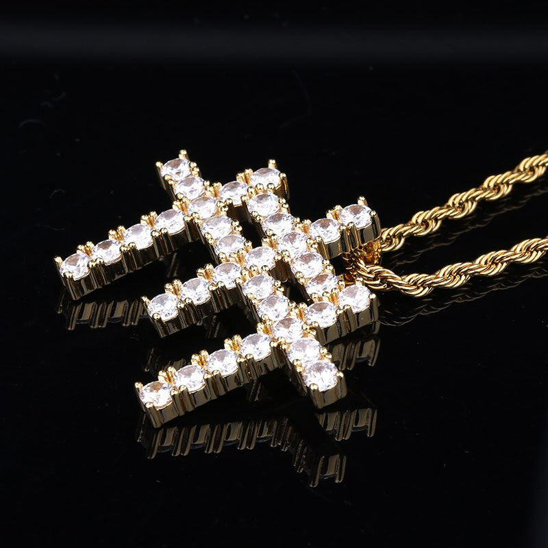 Hip Hop Flooded Ice 14k Gold 925 Silver Rose Gold AAA Stone Gunna Cross Pendant
