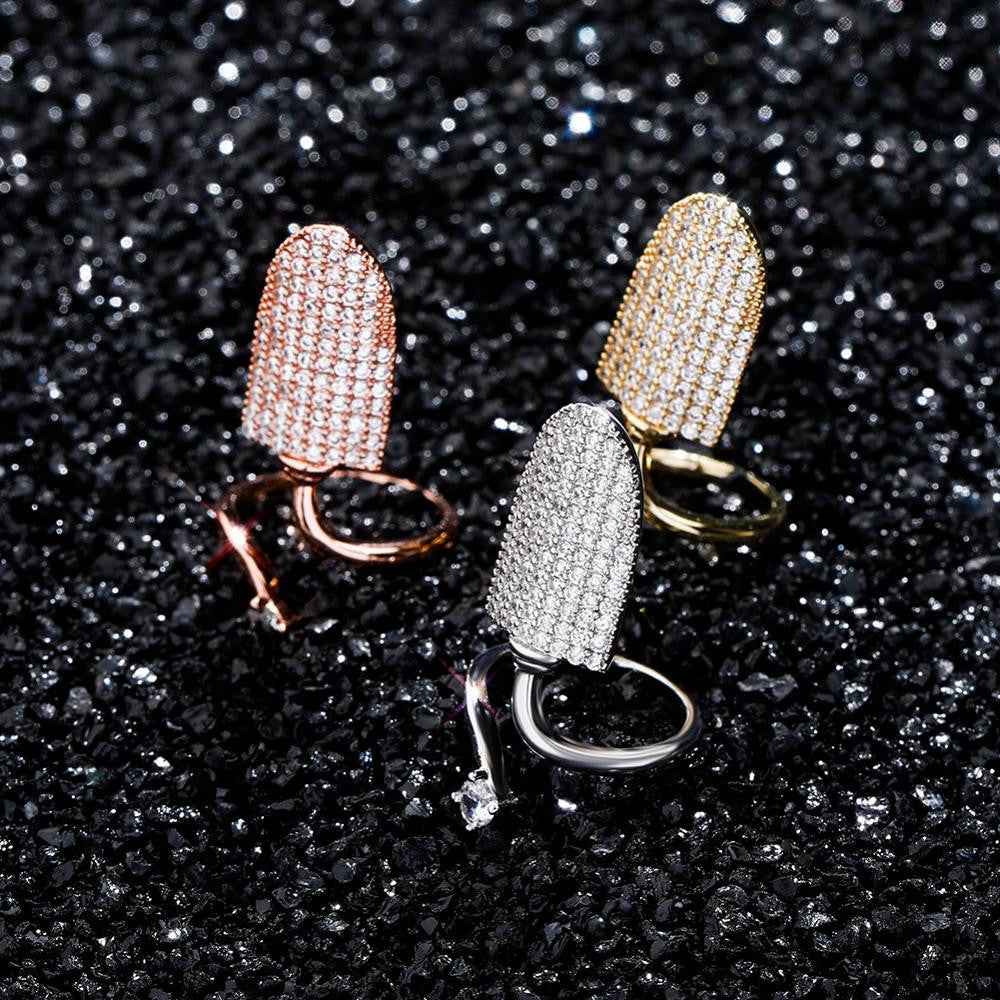 14k Gold .925 Silver Rose Gold Hip Hop Fashion Finger Nail Flooded Ice Adjustable Ring