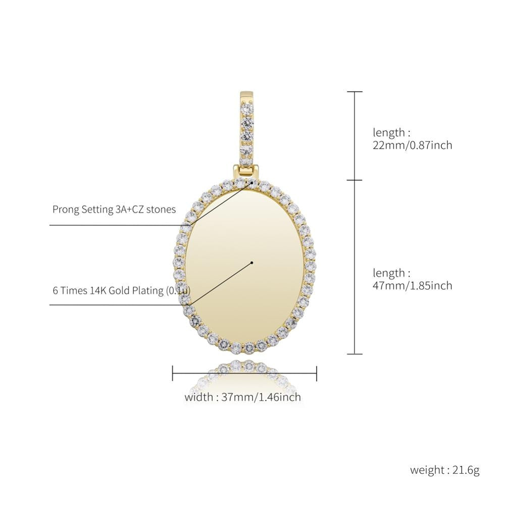 Flooded Iced Oval Custom Photo Picture Selfie Hip Hop Pendant Chain Necklace