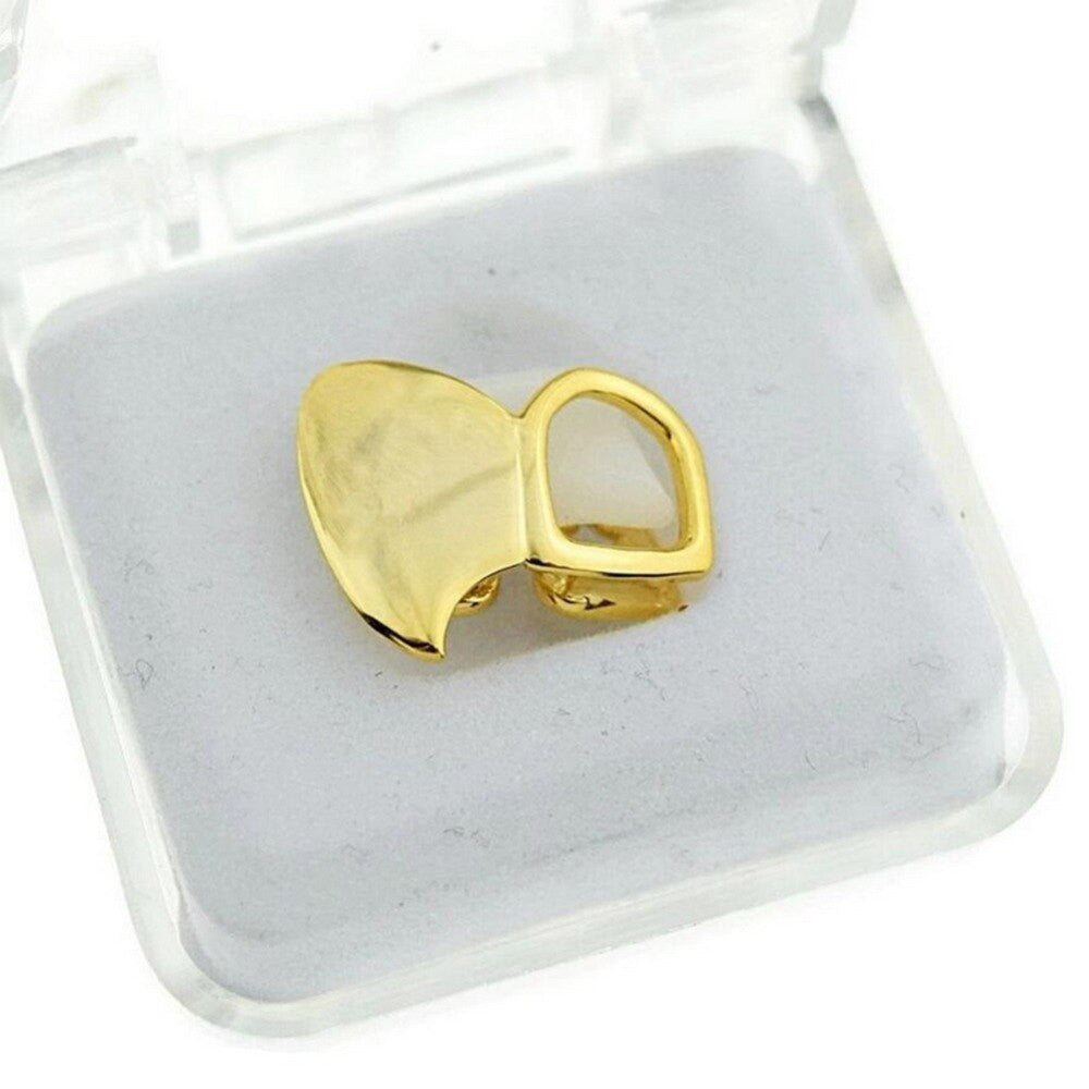 Hip Hop Canine Vampire Double Cap Fang Hollow Bling Yellow Gold Silver Teeth Grillz