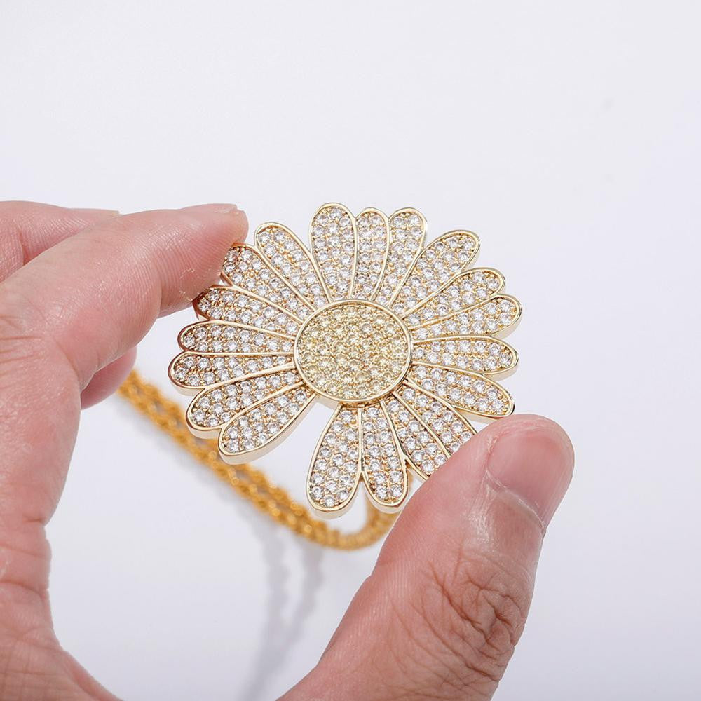 BlingJewelz Plucked Daisy 14k Rose Gold 925 Silver Bling Bling Fashion Iced Necklace