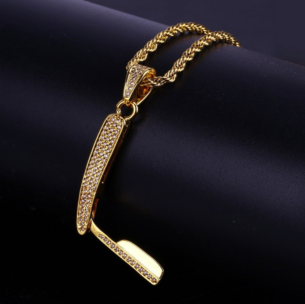 14k Gold Micro Pave Old School Barber Razor Shaver Liner Hip Hop Pendant