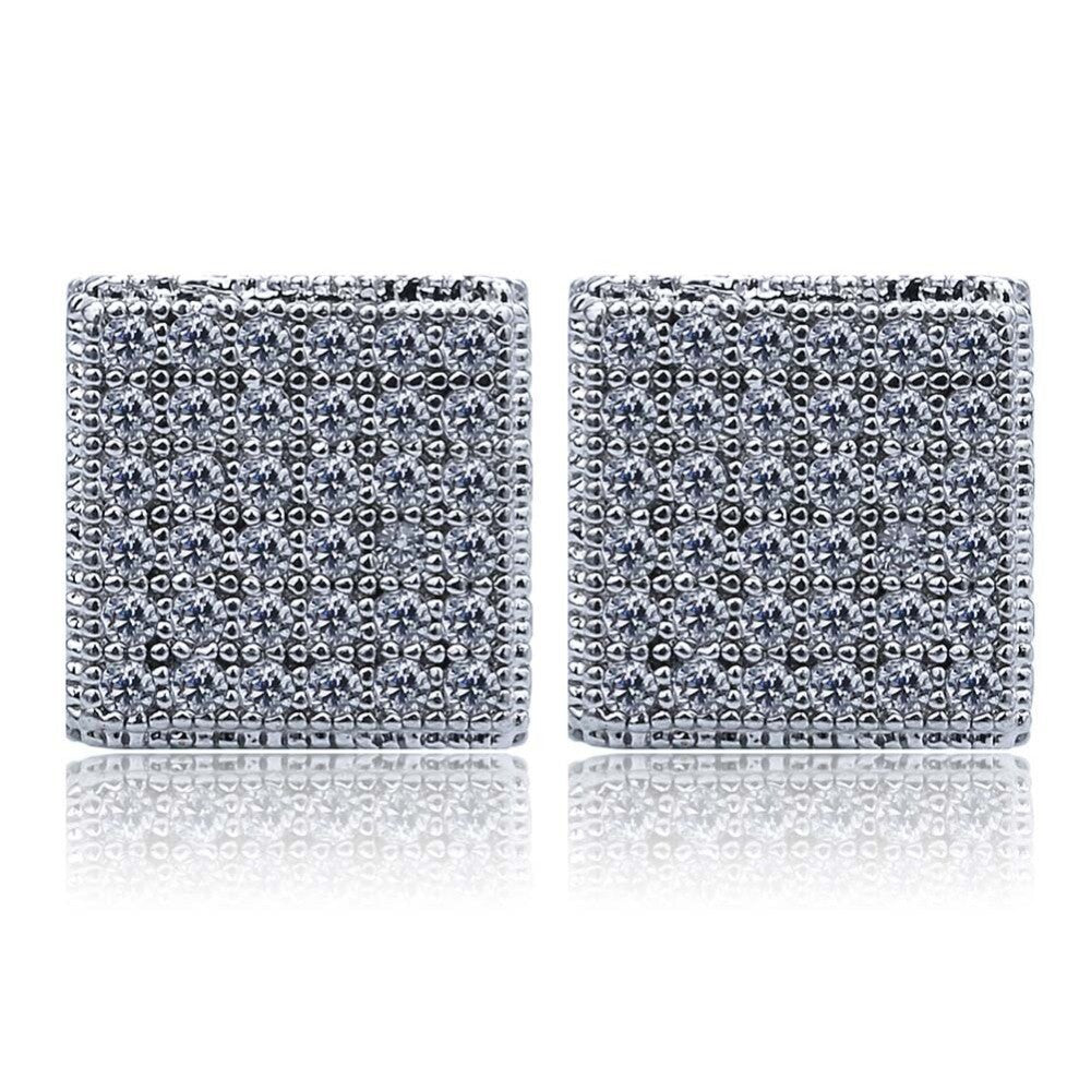 14k Gold Silver Flooded Ice AAA Micro Pave 8mm Square Stud Hip Hop Earrings