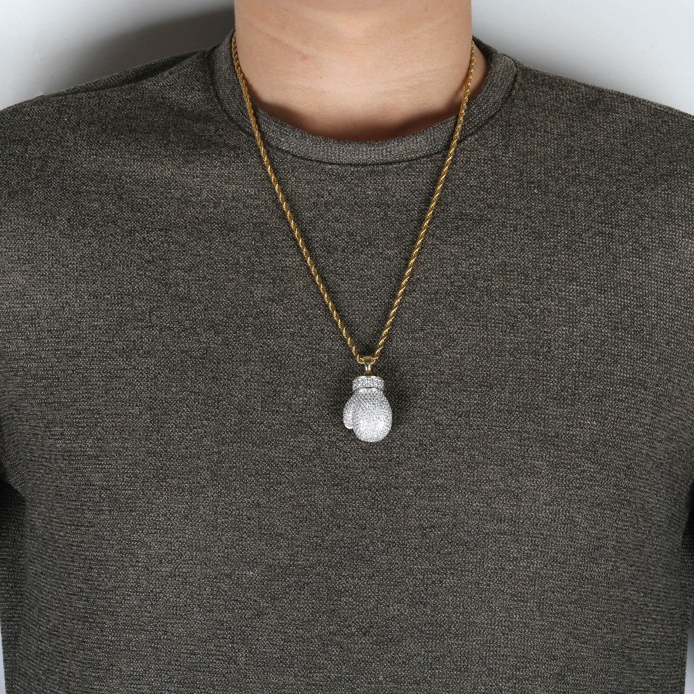 Two Tone Gold Silver Boxing Glove AAA Micro Pave Hip Hop Pendant