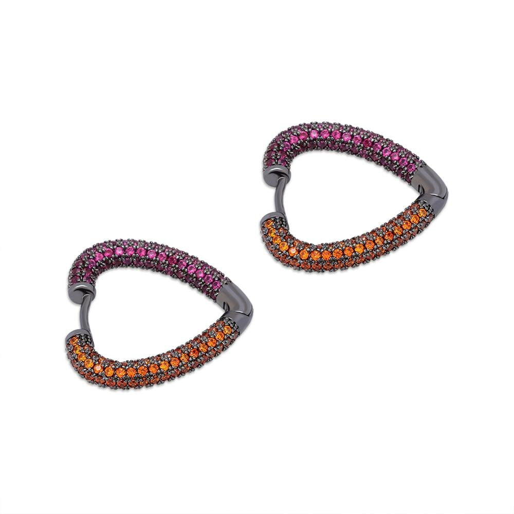 Ladies High Fashion Hoop Heart AAA Stone Yellow White Gold Bling Earrings