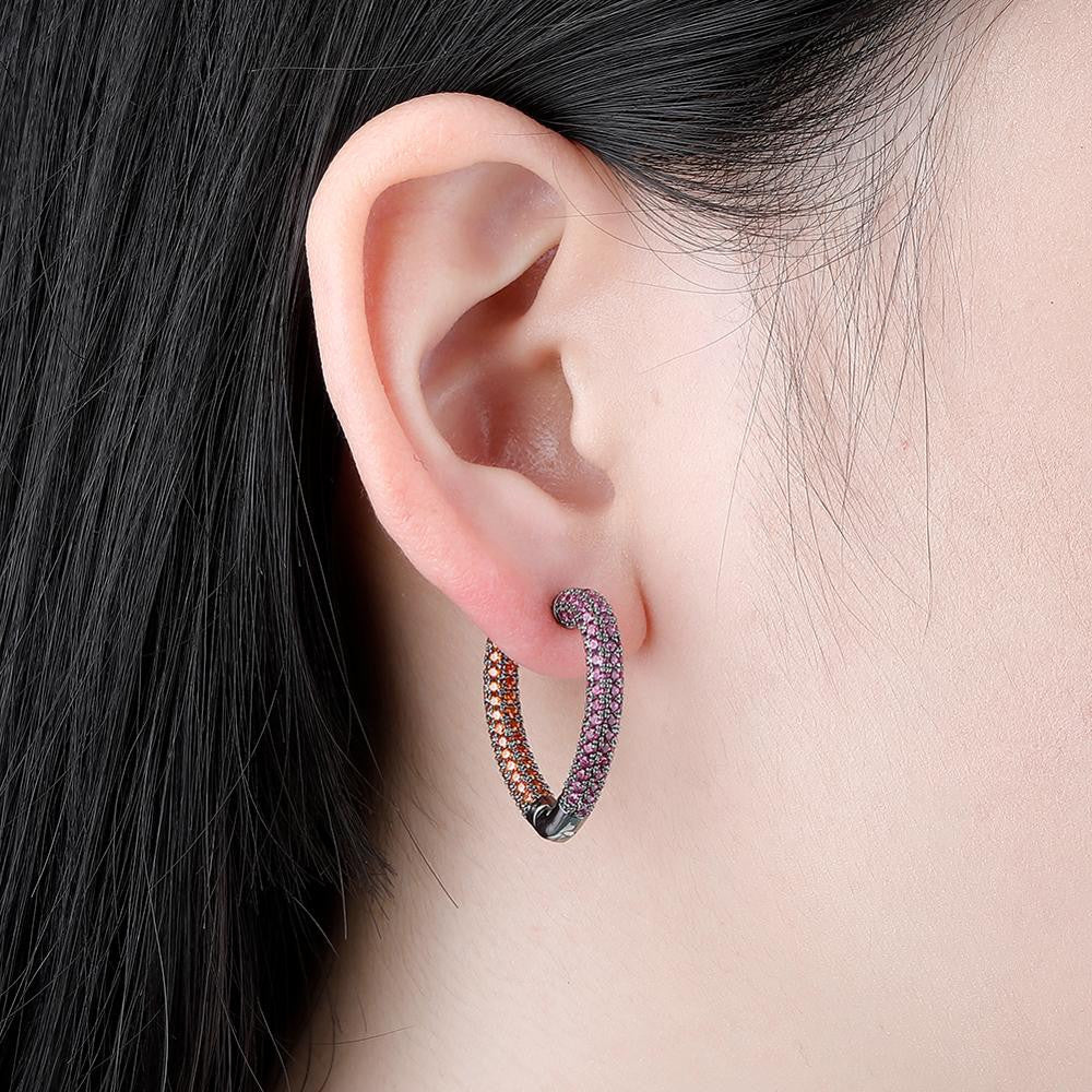 Ladies High Fashion Hoop Heart AAA Stone Yellow White Gold Bling Earrings