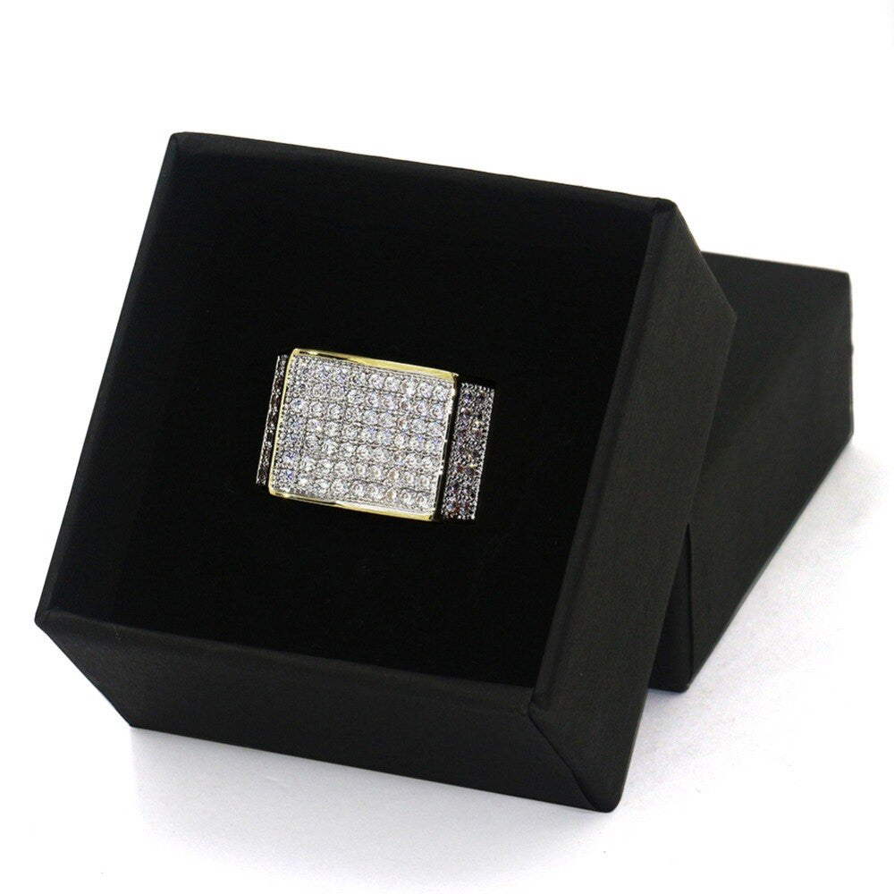 AAA True Micro Pave Flooded Ice Square Cut Mens Hip Hop Rings