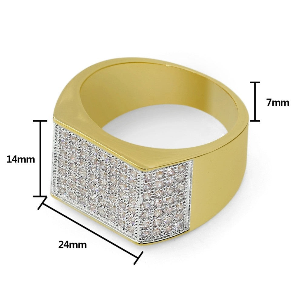 AAA True Micro Pave Flooded Ice Square Cut Mens Hip Hop Rings