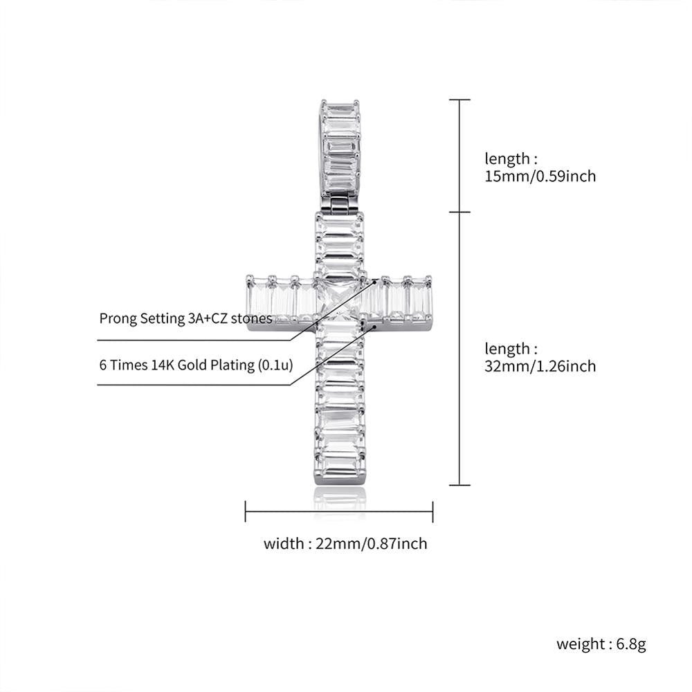Mens Hip Hop All Squared Baguette Micro Prong Set Bling Cross Pendant