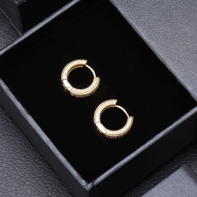 Hip Hop 144 Gold 925 Silver AAA Micro Pave Huggie Hoop Bling Earrings