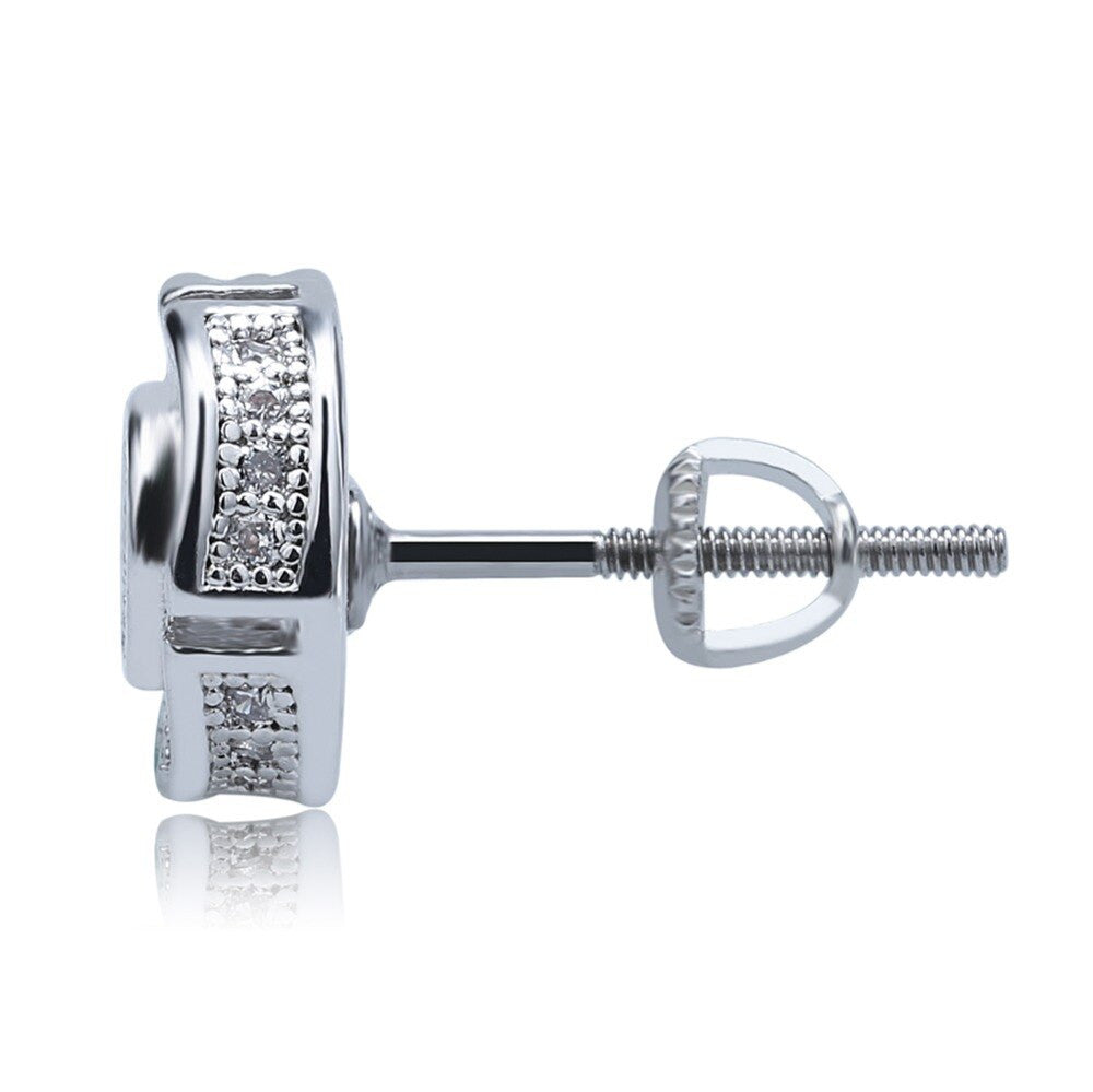 Hip Hop Gold Silver Iced Simulate Diamond Round Stud Screw Back Earrings