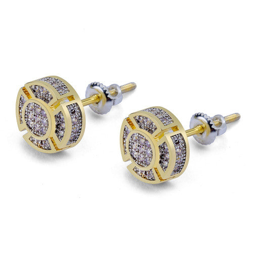 Hip Hop Gold Silver Iced Simulate Diamond Round Stud Screw Back Earrings