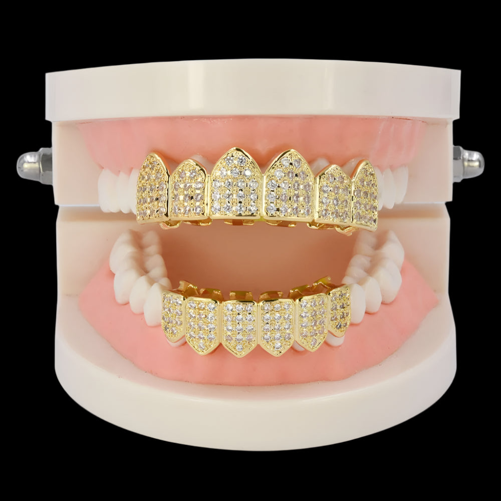 Hip Hop Big Boy 14k Gold .925 Silver Arch AAA Flooded Ice Teeth Tooth Grillz