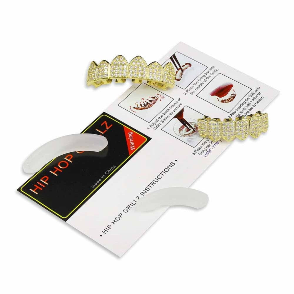 Hip Hop Big Boy 14k Gold .925 Silver Arch AAA Flooded Ice Teeth Tooth Grillz