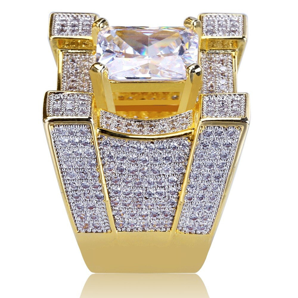 Iced Luxury Baller Centerstone Hip Hop 14k Gold Flooded Ice Ring