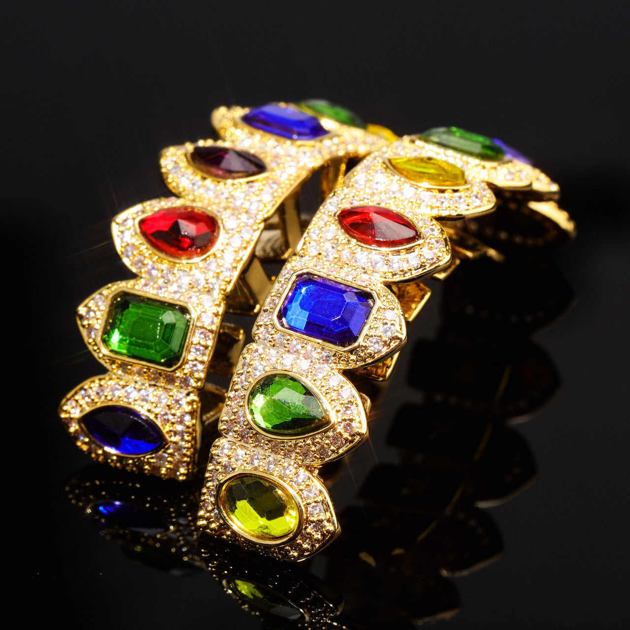 BLINGJEWELZ Crown Jewelz Flooded Ice Kings Grillz Hip Hop Mens Colorful Candy Mouth Teeth Grillz Set