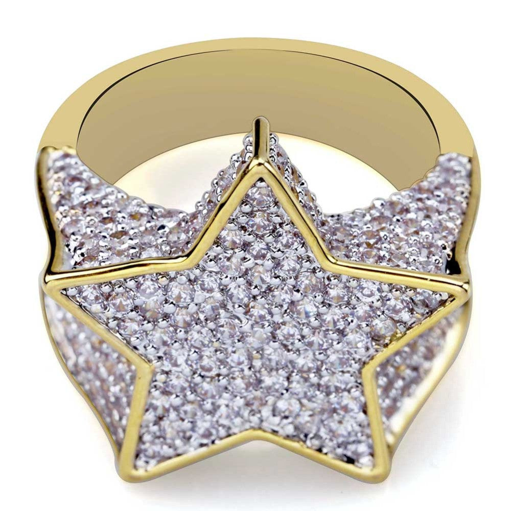Hip Hop New Custom 14k Gold Star Struck Flooded Ice Hip Hop Ring