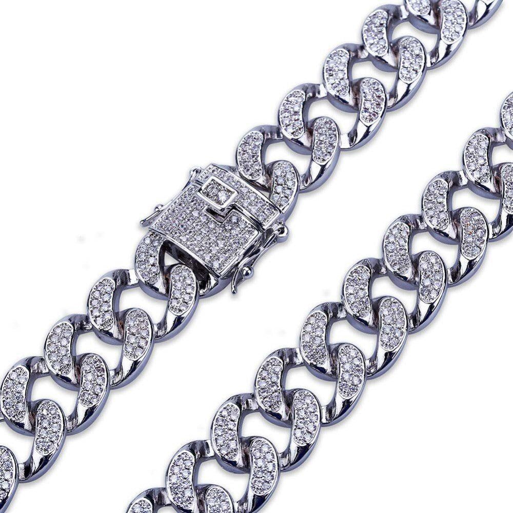 Hip Hop 14mm AAA True Micro Pave Flooded Ice Gold Silver Cuban Link Bracelet