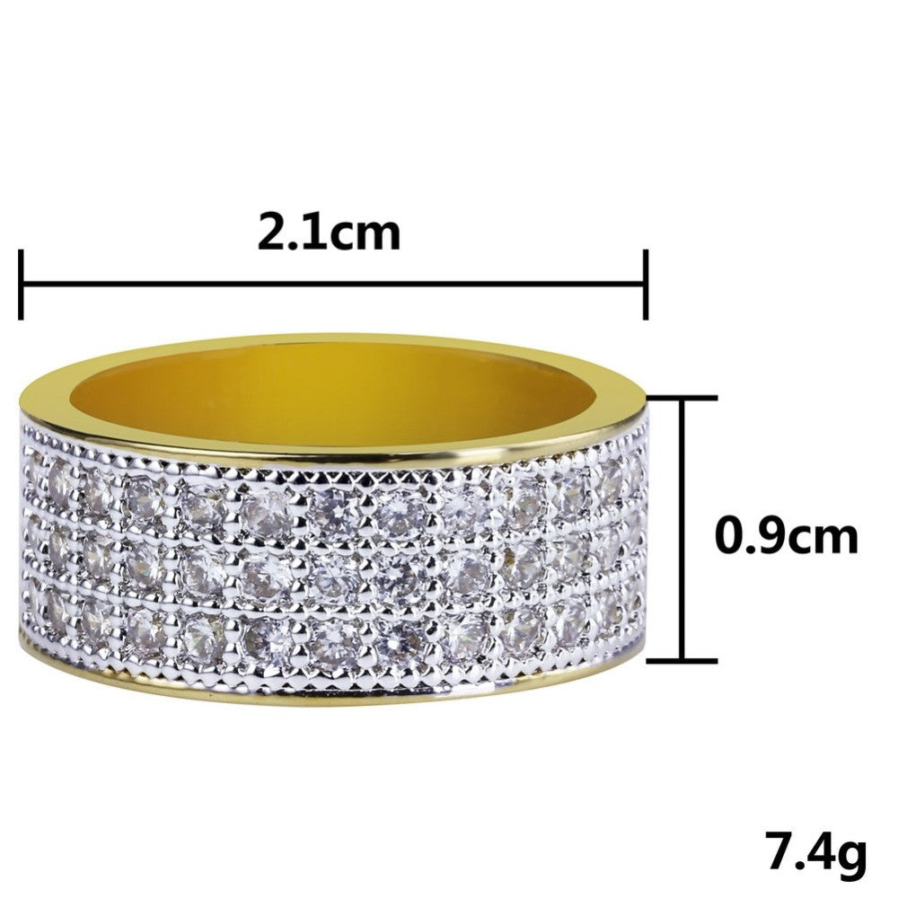 Mens 14k Gold Bling Thick Circle Prong Set Hip Hop Street Rock Rings