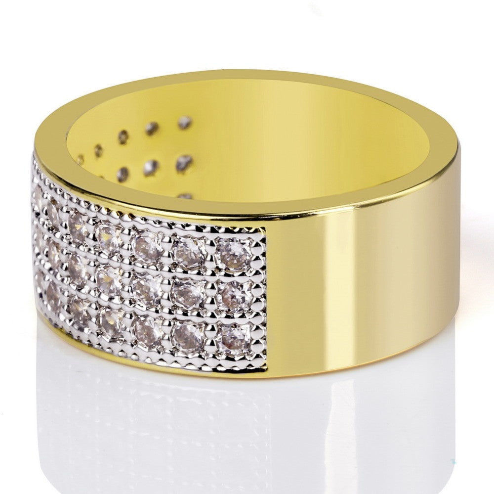 Mens 14k Gold Bling Thick Circle Prong Set Hip Hop Street Rock Rings