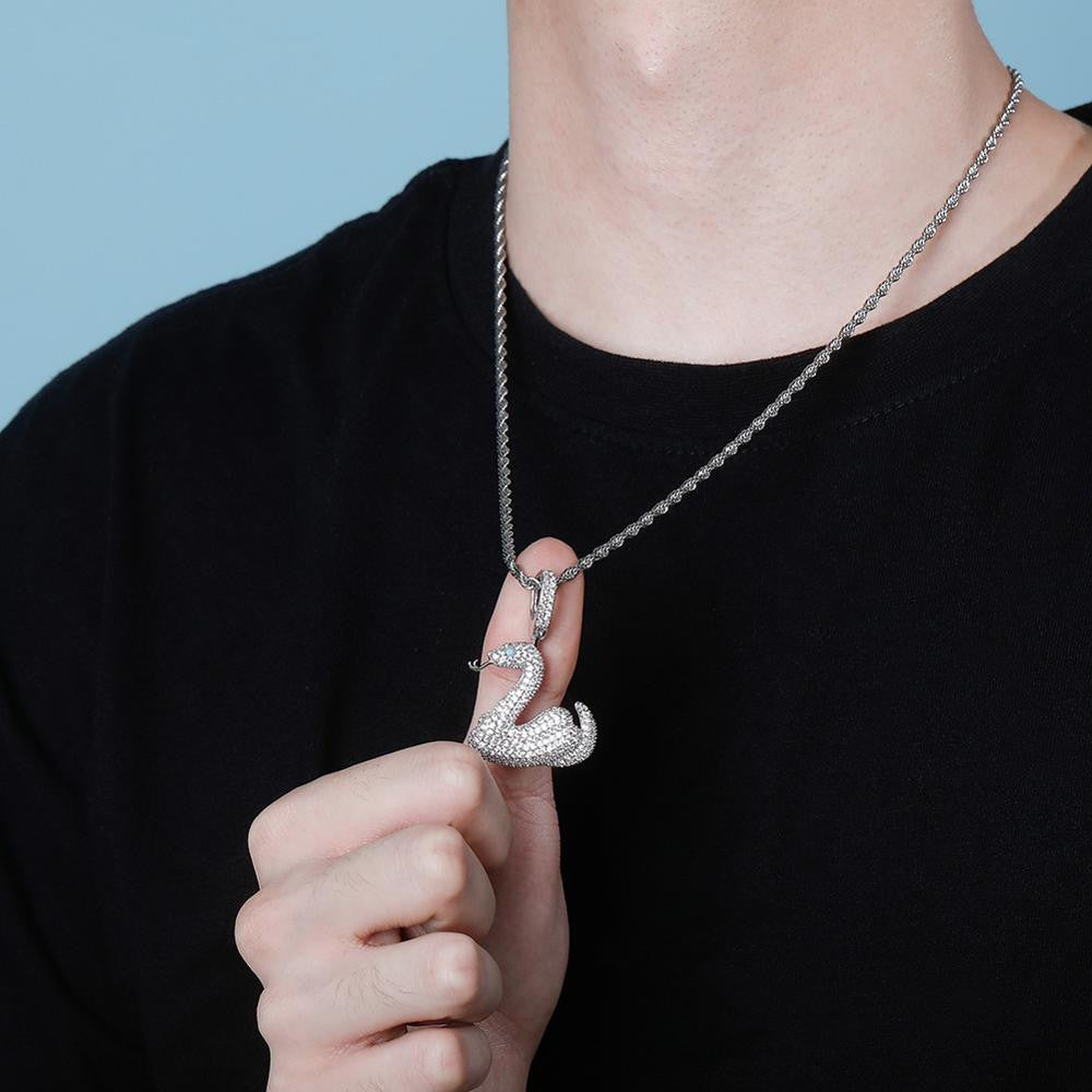 AAA True Micro Pave Coiled Snake Hip Hop Pendant Chain Necklace