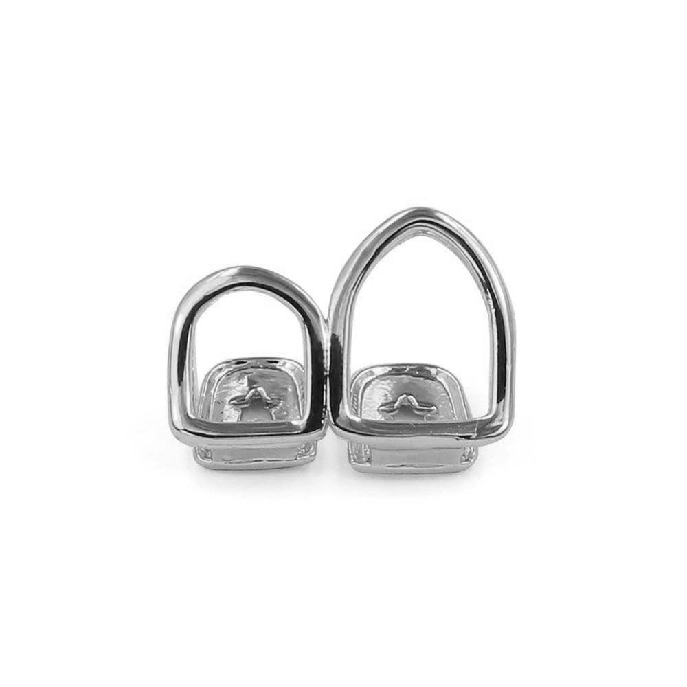 Silver Hollow Open Face Cap Double Tooth Grillz