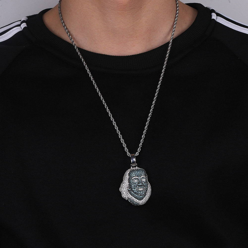 Hip Hop Blue Face Platinum Benjamin Franklin Pendant Chain