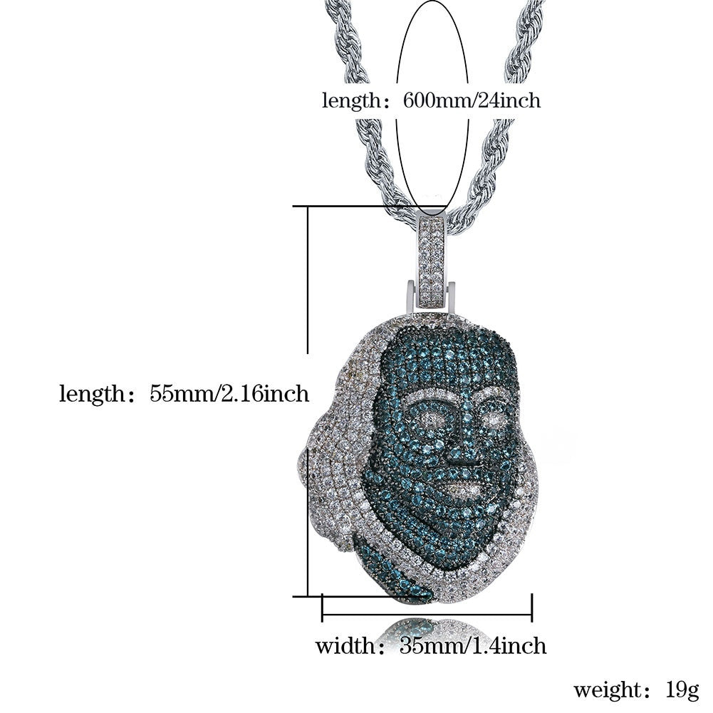 Hip Hop Blue Face Platinum Benjamin Franklin Pendant Chain