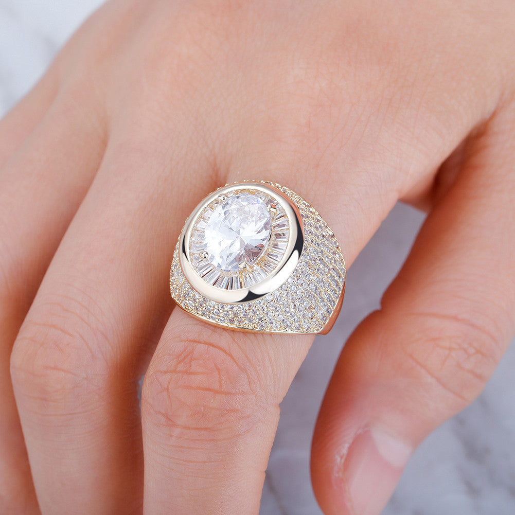 Mens Flooded Ice Center Stone Hip Hop 14k 925 Silver Rings