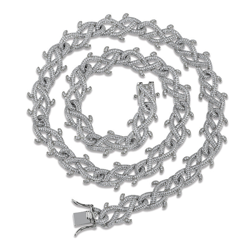 Mens Flooded Ice Crown Of Thorns Cuban Link Hip Hop Chain Necklace