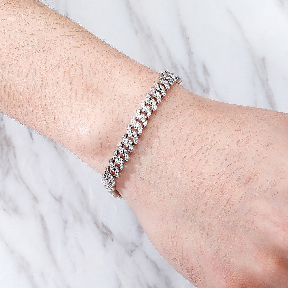 14k Gold 925 Silver Flooded Ice 8mm Spring Clasp Cluster Stone Hip Hop Bracelets