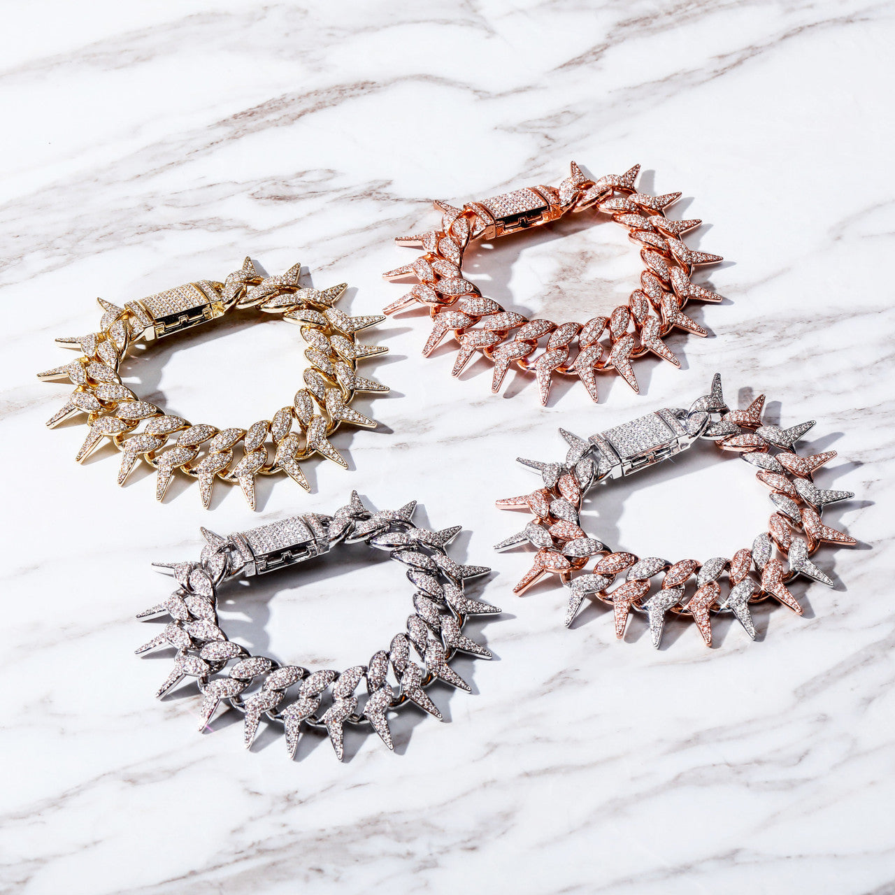 Crown Of Thorns Rose Gold 14k .925 Silver AAA Micro Pave Cuban Link Hip Hop Bracelet