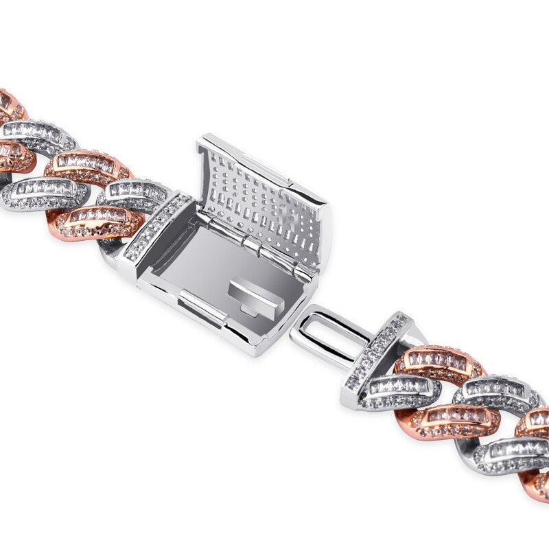 Miami Big Box Clasp 14mm Cuban Link AAA Prong Set Baguette Stone Hip Hop Bracelet