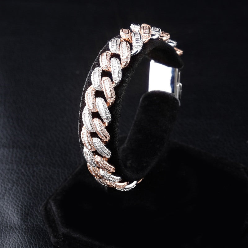 Miami Big Box Clasp 14mm Cuban Link AAA Prong Set Baguette Stone Hip Hop Bracelet