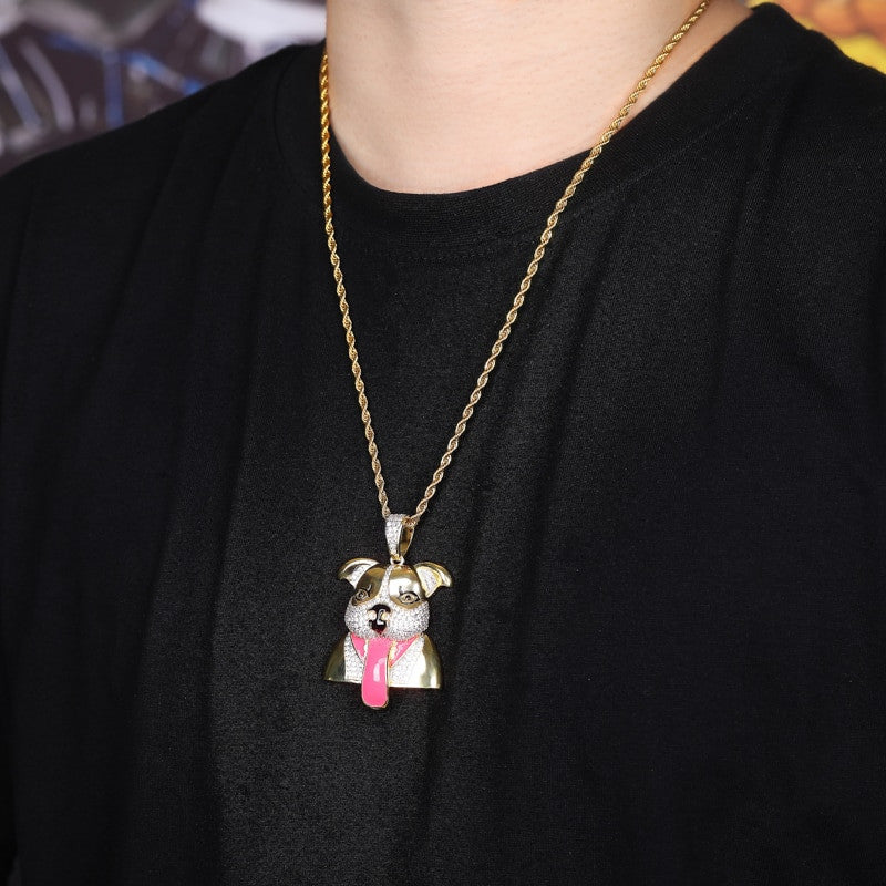 18k Gold Hip Hop Jewelry Duck Hunt AAA Micro Pave Hip Hop Dog Pendant Chain Necklace