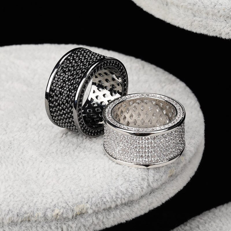 Silver Black Micro Pave Bling AAA Thick Round Hip Hop Ring