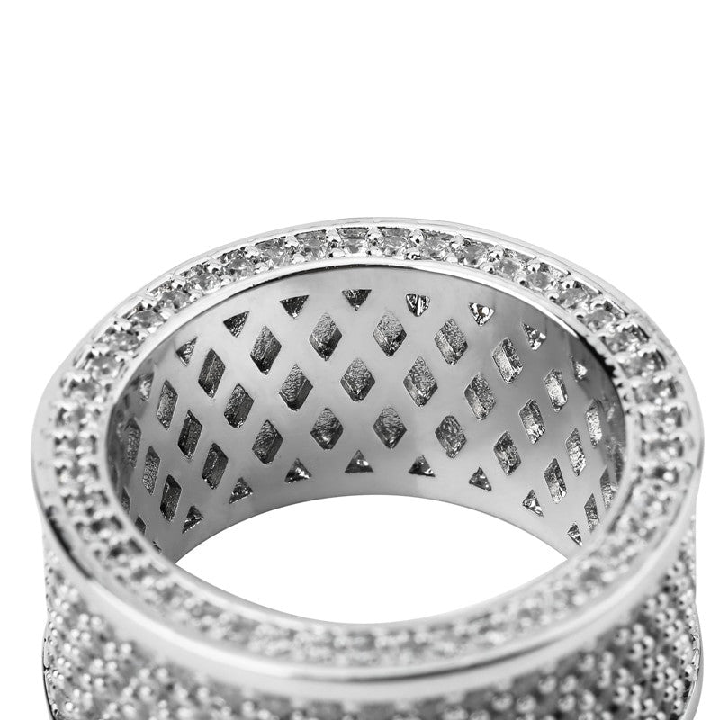 Silver Black Micro Pave Bling AAA Thick Round Hip Hop Ring