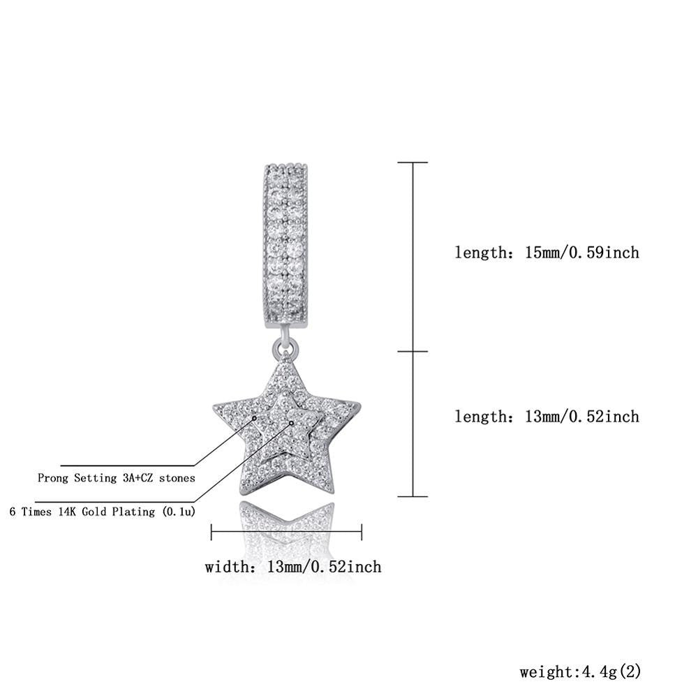 Retro Huggie Star | Hip Hop 5 Point Huggie 18k Gold Rose Gold 925 Silver Bling Earrings