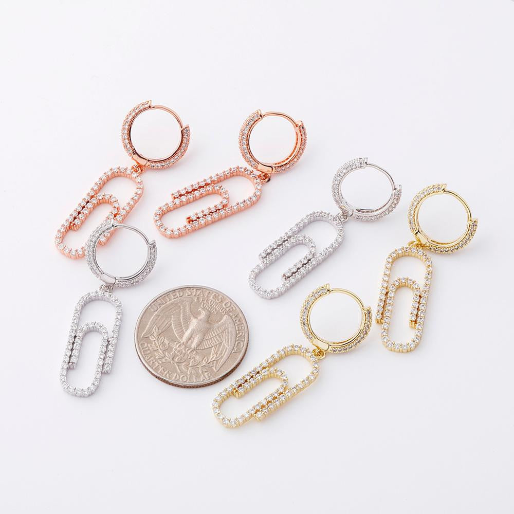 Ladies Flooded Ice Hoop Paperclip hip hop Fashion Bling Earrings