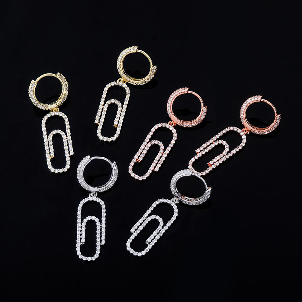 Ladies Flooded Ice Hoop Paperclip hip hop Fashion Bling Earrings