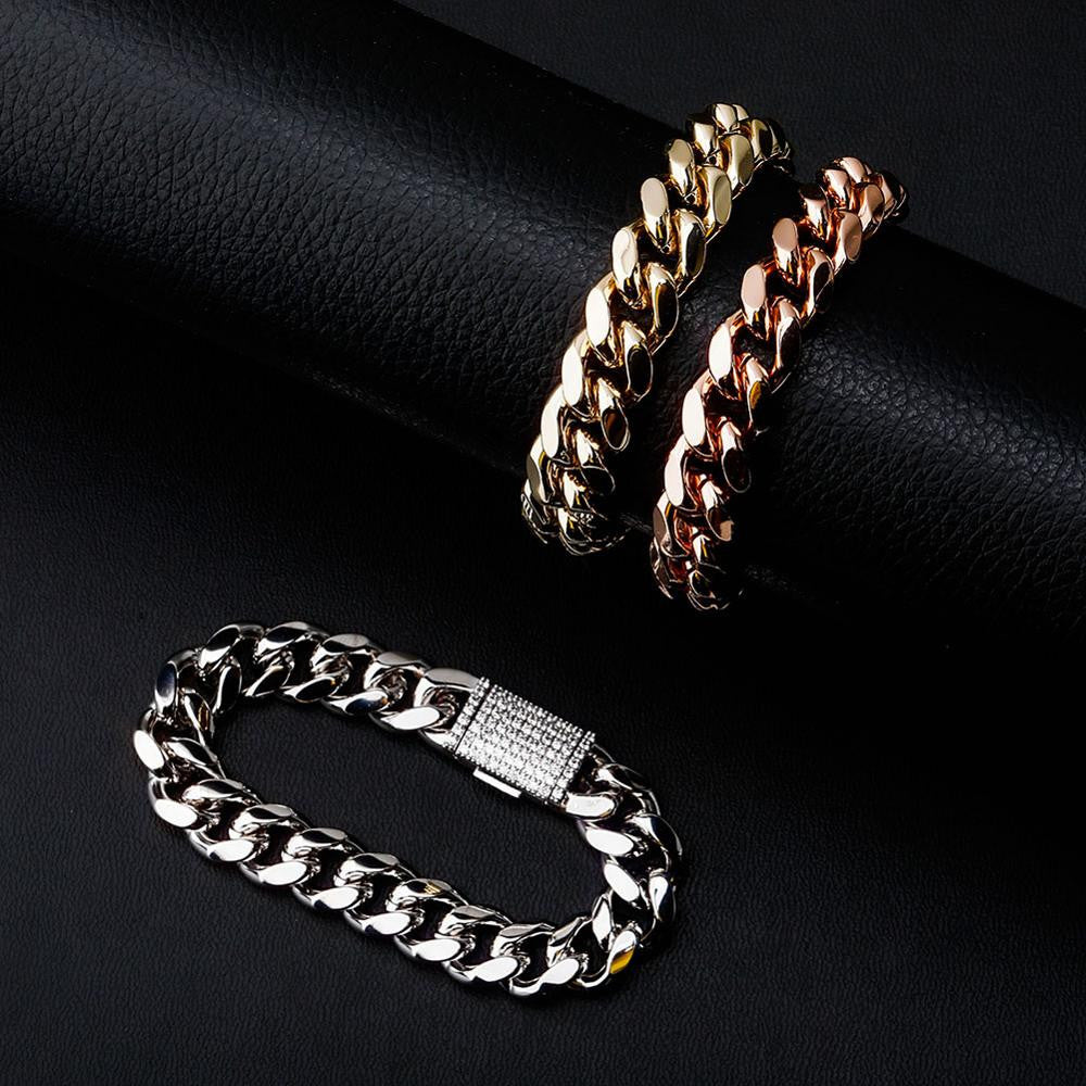 Flooded Ice Fashion 10mm 12mm Iced Box Clasp 14k 925 Cuban Link Hip Hop Bracelet