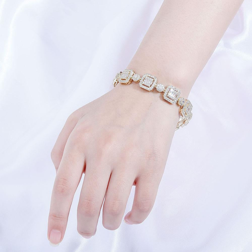12mm Square Cut Center Stone Baguette High quality AAA Stone Hip Hop Bracelet