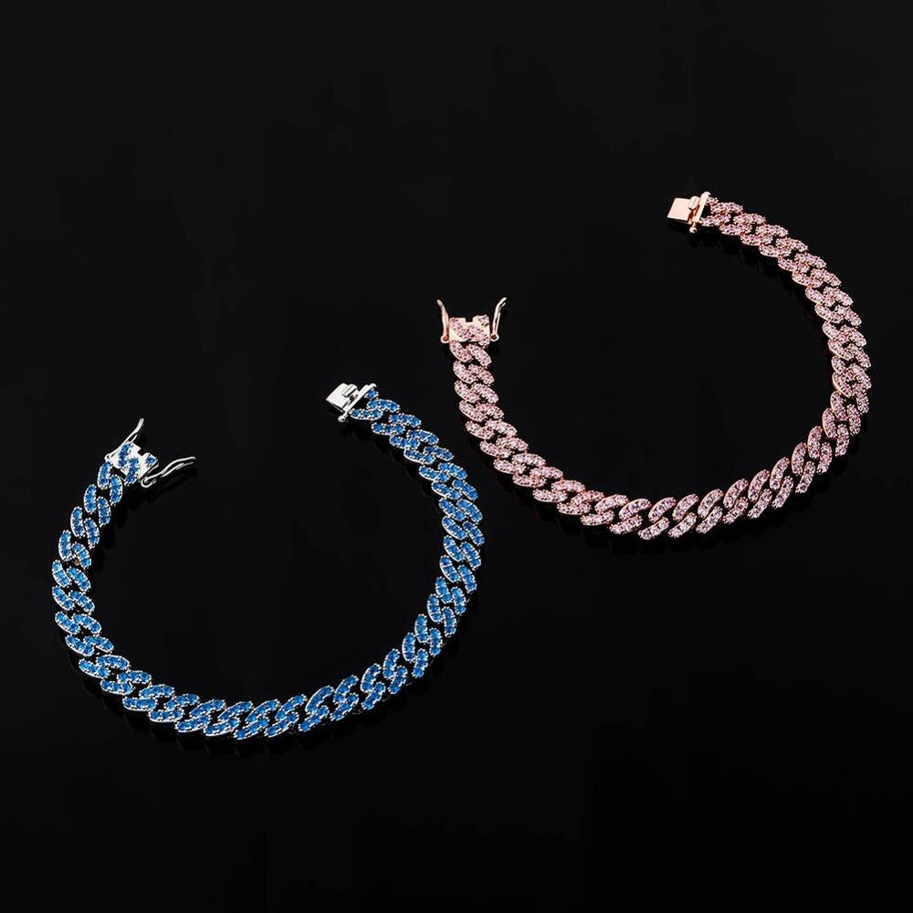 8mm Miami Cuban Link Classic Hip Hop 14k Gold 925 Silver Flooded Ice Bracelet