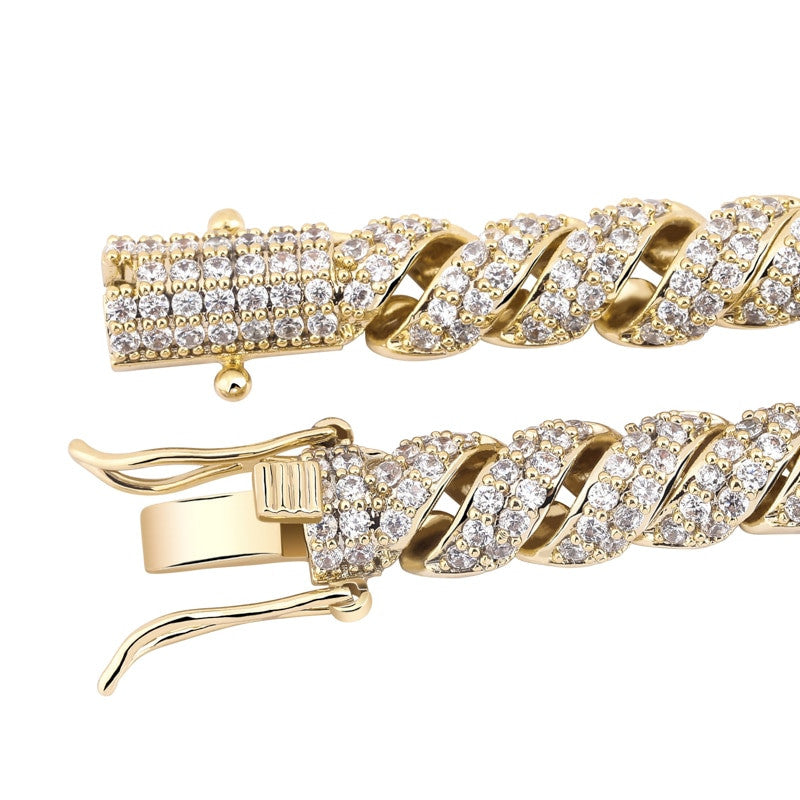 18k 10mm Flooded Ice Hip Hop AAA+ Twisted Bling Luxury Fashion Chain Necklace