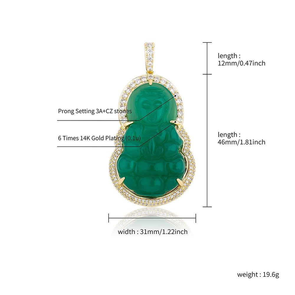 AAA 14k Gold .925 Silver Emerald Micro Pave Avalokitesvara Bodhisattva Buddha Pendant