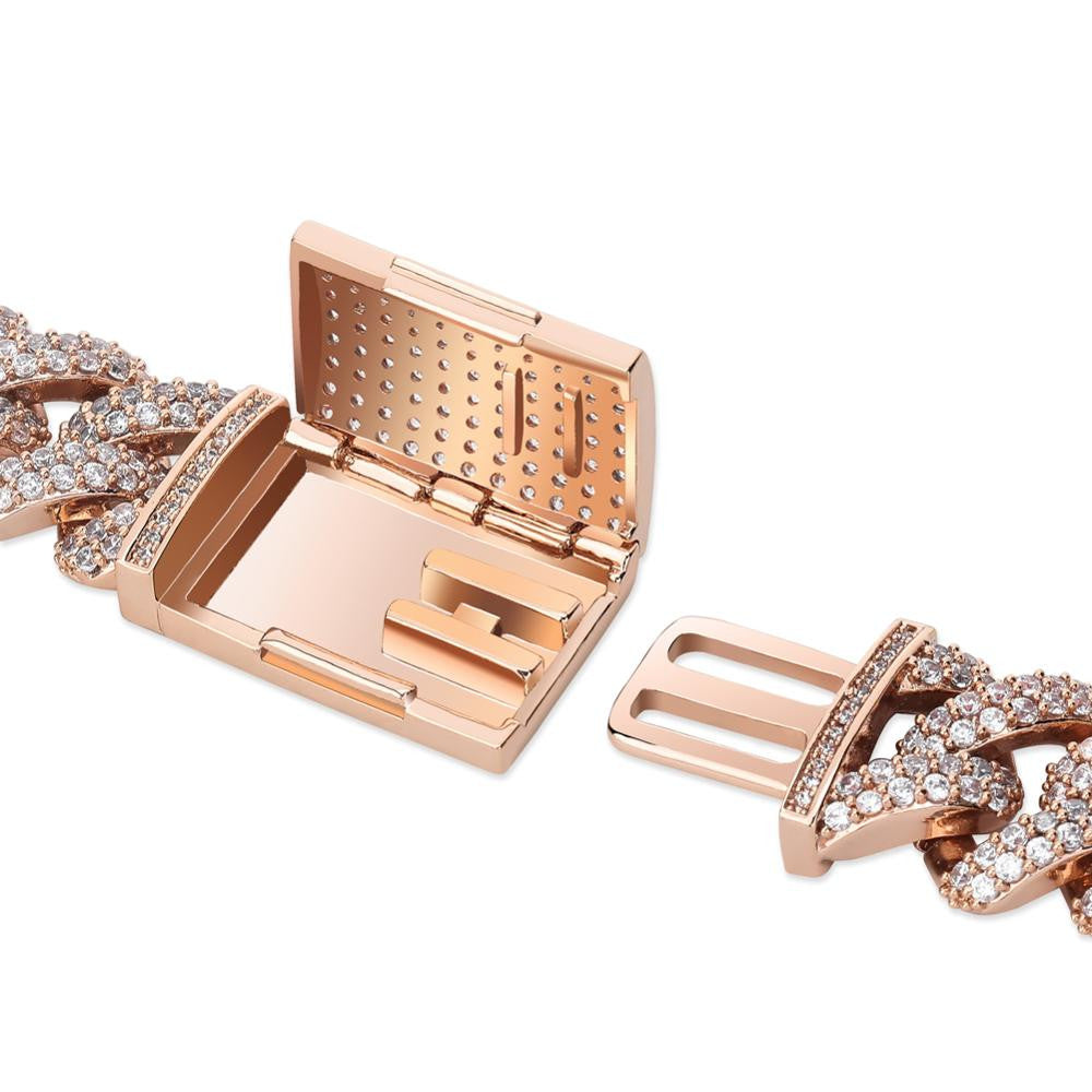 18mm Flooded Ice Three Link Figaro 14k Gold .925 Silver Hip Hop Bracelet